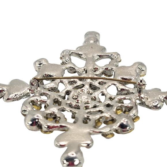 Crystal Rhinestone Snowflake Brooch Pin Large 3.5" READ Description Silver Tone - Picture 11 of 16